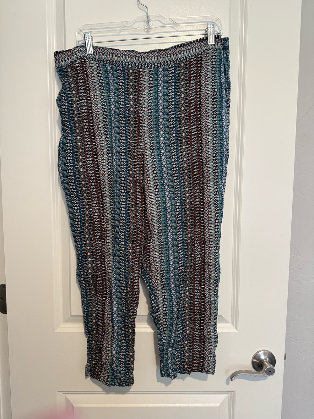 Jessica Simpson Teal, Brown & Black Striped Geo Pull-On Cropped Pants XL